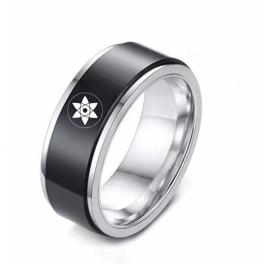 Anillo giratorio Naruto Sasuke Mangekyo Sharingan, anillo giratorio de acero de titanio de anime