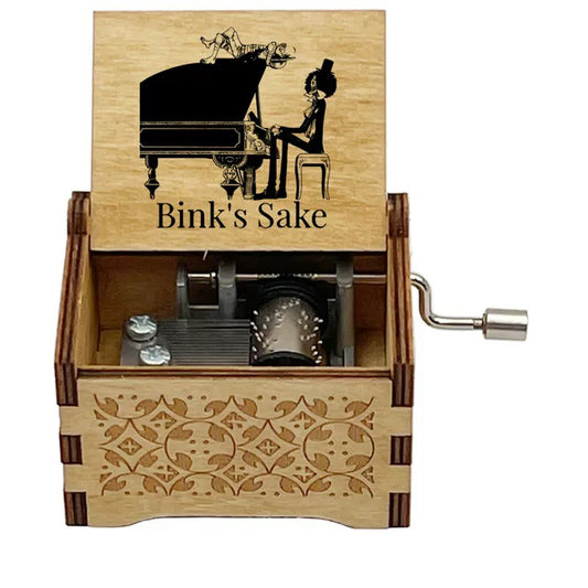 One Piece Luffy Brook Hand Crank Wooden Music Box, Plays Bink's Sake Anime Engraved Musical Gift Box