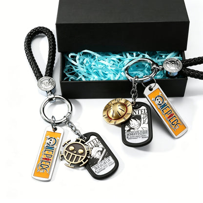 One Piece Anime Keychain Set - Braided Leather Wanted Poster Pendant Keychain