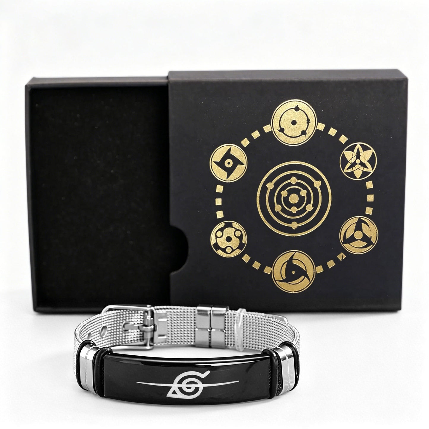Naruto Sasuke Uchiha Sharingan Jewelry Set, Anime Bracelet & Ring Gift Box