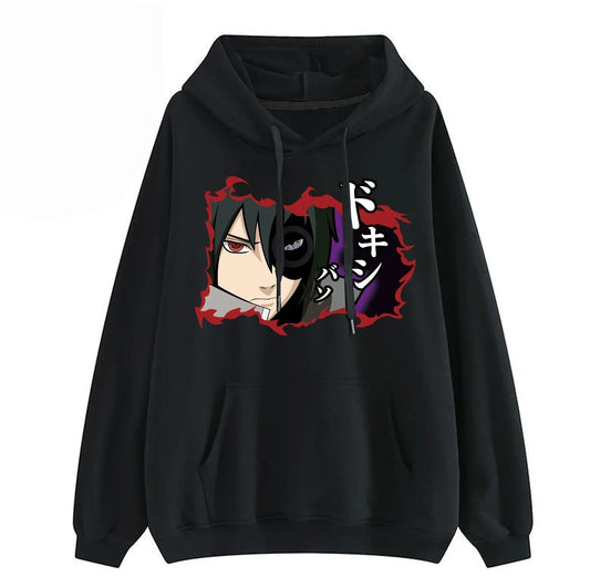Sasuke-Charakter modelliert coolen, kreativen, dynamischen Cartoon-Hoodie mit blinkenden Augen