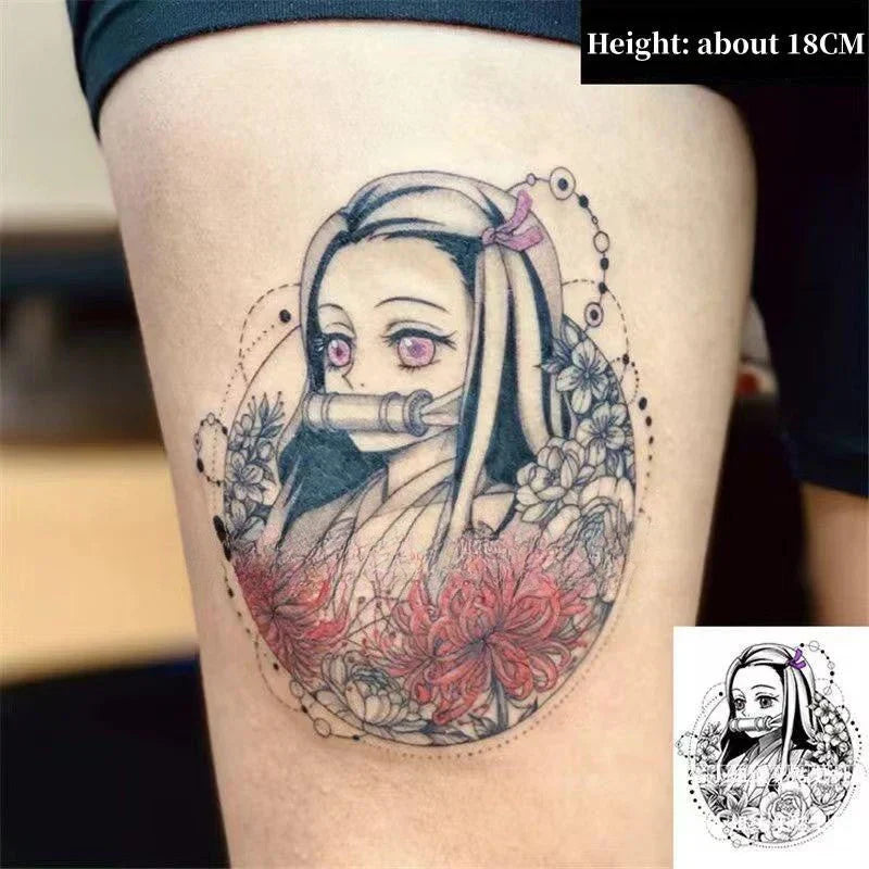 Tanjirou/Nezuko/Zenitsu/Inosuke colle une pâte de tatouage de bras de fleur imperméable à l'eau de cuisse