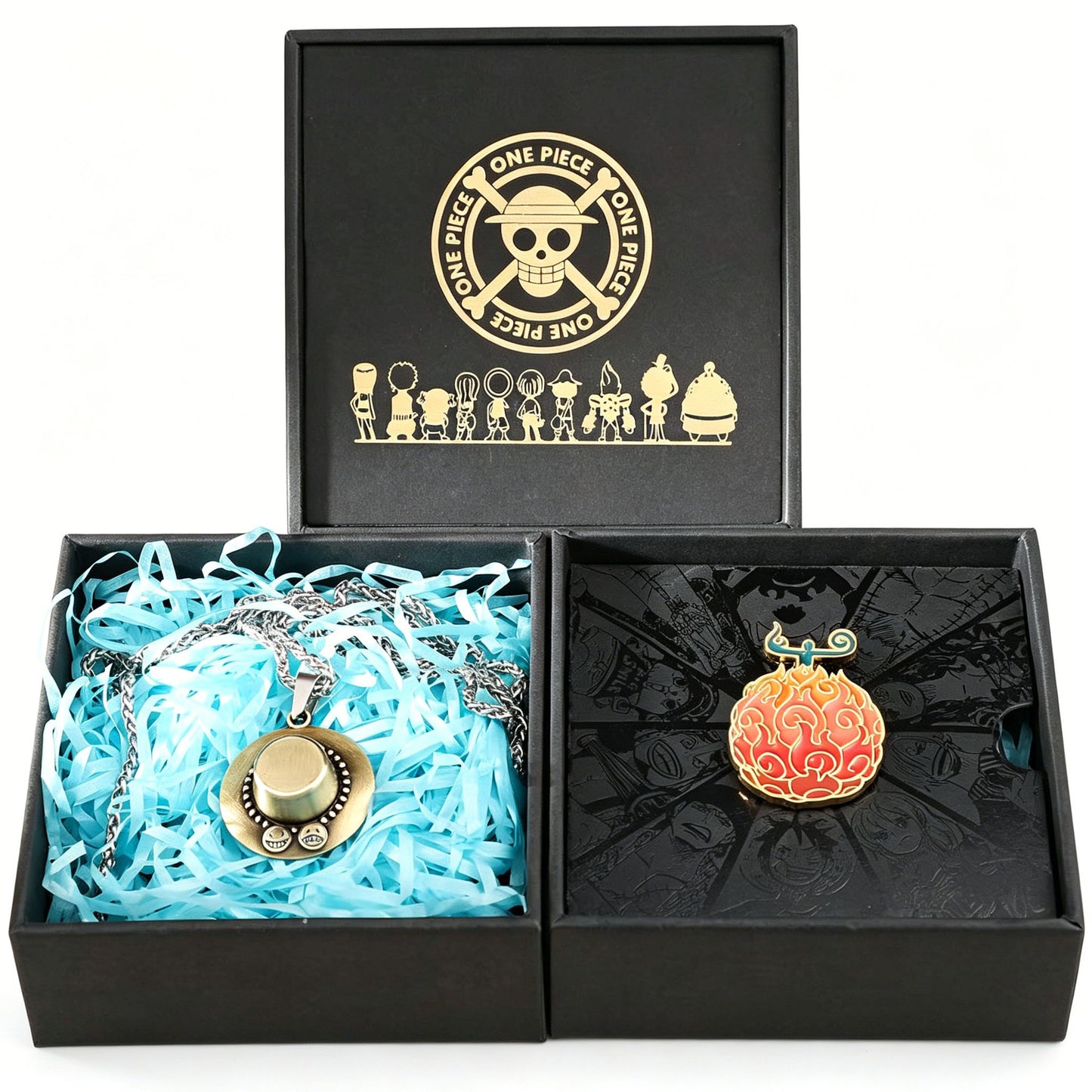 One Piece Luffy Ace Jewelry Set, Anime Necklace Bracelet Brooch Gift Box
