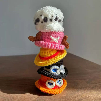 Téma Luffy/Ace/Sabo/Chopper Ručně vyráběné DIY pletené čepice – Ruční tvorba exkluzivních pirátských čepic