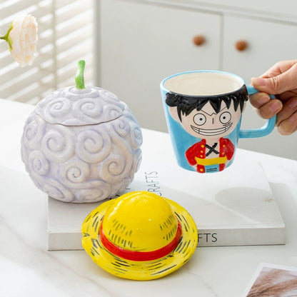Luffy - tématický keramický pohár & Rubber Devil Fruit - tvarovaný popelník