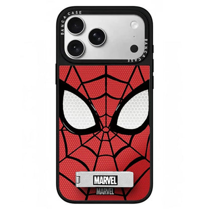 Marvel Spider-Man Web Face Print Phone Case With Built-in Metal Kickstand Slim Shockproof Soft Bumper Precise Cutout Anti-Scratch Protective Cover For iPhone Series