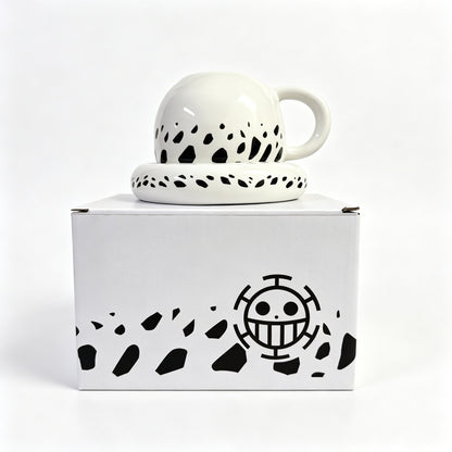 One Piece Trafalgar Law Hat Shaped Ceramic Mug, Anime Coffee Cup with Saucer