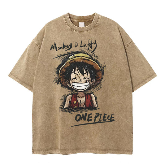 Camiseta extragrande lavada vintage Monkey D Luffy | Camiseta gráfica de anime