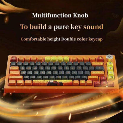Uzumaki Naruto Themed Mechanical Keyboard, Hot-Swappable RGB Gaming Keyboard with Custom PBT Keycaps, Knob Control & Naruto Artisan Keycap