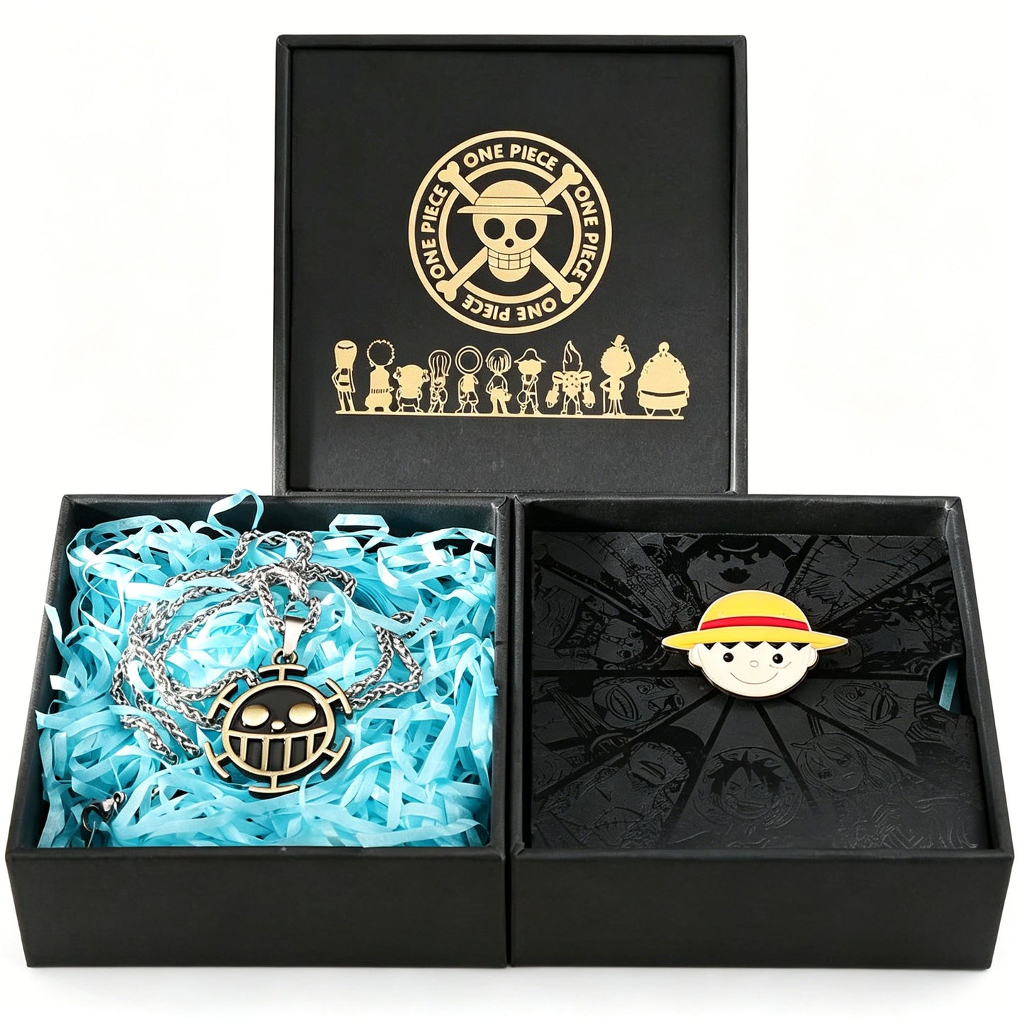 One Piece Necklace & Devil Fruit Enamel Pin Set | Anime Jewelry Gift Box