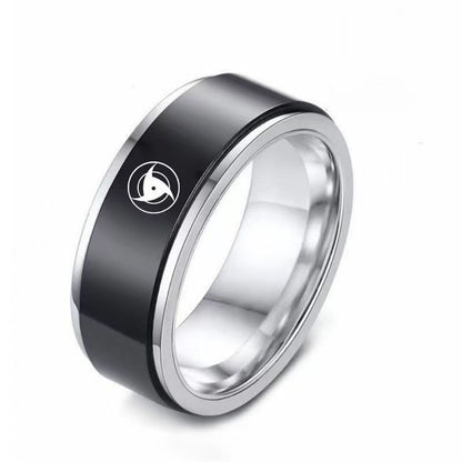 Anillo giratorio Naruto Sasuke Mangekyo Sharingan, anillo giratorio de acero de titanio de anime
