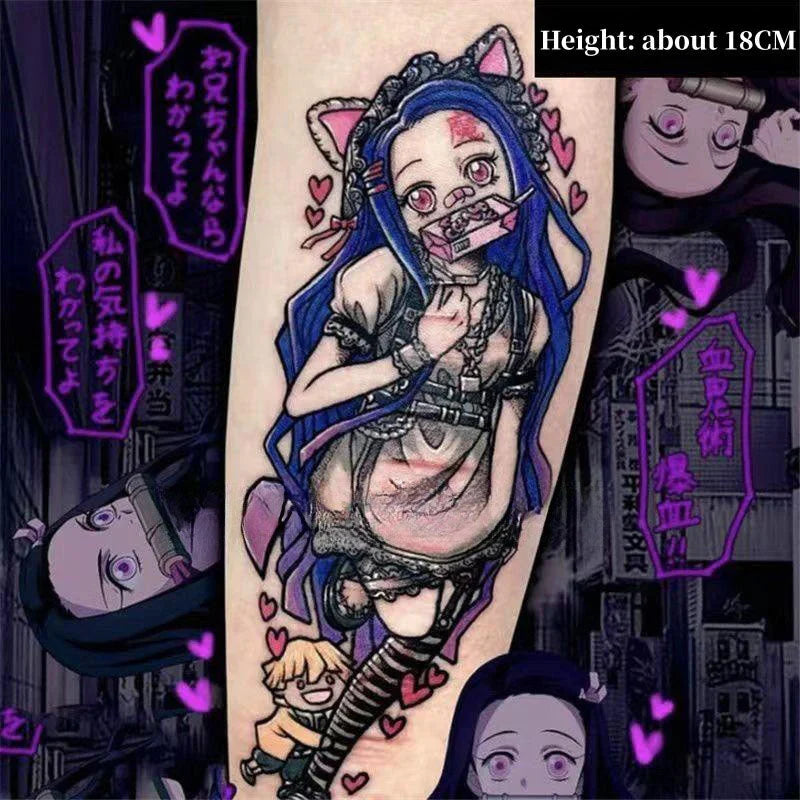 Tanjirou/Nezuko/Zenitsu/Inosuke colle une pâte de tatouage de bras de fleur imperméable à l'eau de cuisse