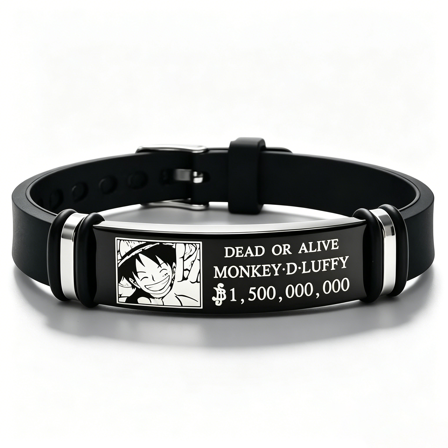 One Piece Luffy Wanted Bounty Bracelet, Monkey D Luffy Anime Stainless Steel Silicone Wristband