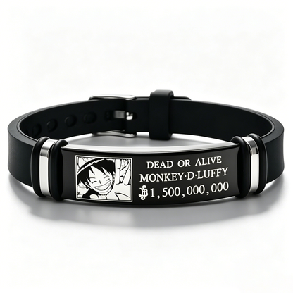 One Piece Luffy Wanted Bounty Bracelet, Monkey D Luffy Anime Stainless Steel Silicone Wristband