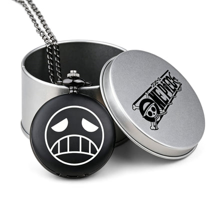 One Piece Monkey D Luffy Whitebeard Pocket Watch, Anime Pirate Skull Quartz Necklace Watch
