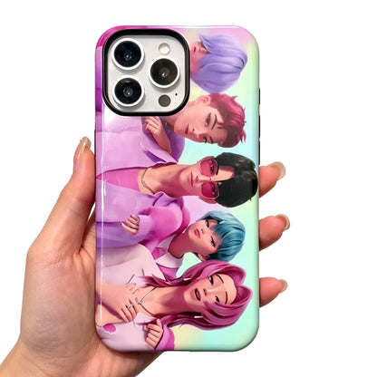 Kpop Demon Hunters Group Anime pouzdro na iPhone, pevný ochranný kryt na telefon s lesklou fólií