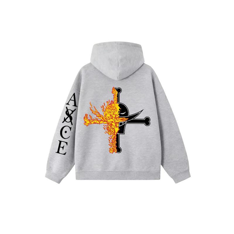 One Piece Portgas D Ace Sweat à capuche surdimensionné Fire Fist Ace Anime Graphic Pull à capuche