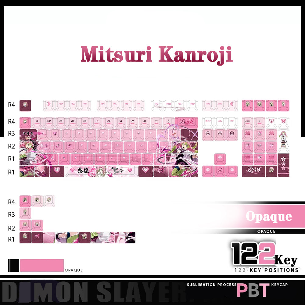 Demon Slayer Kanroji Mitsuri Keycaps 122 PBT Sublimation Keycap sæt til mekanisk tastatur med detaljeret skærm og mulighed for enkelt tastatur