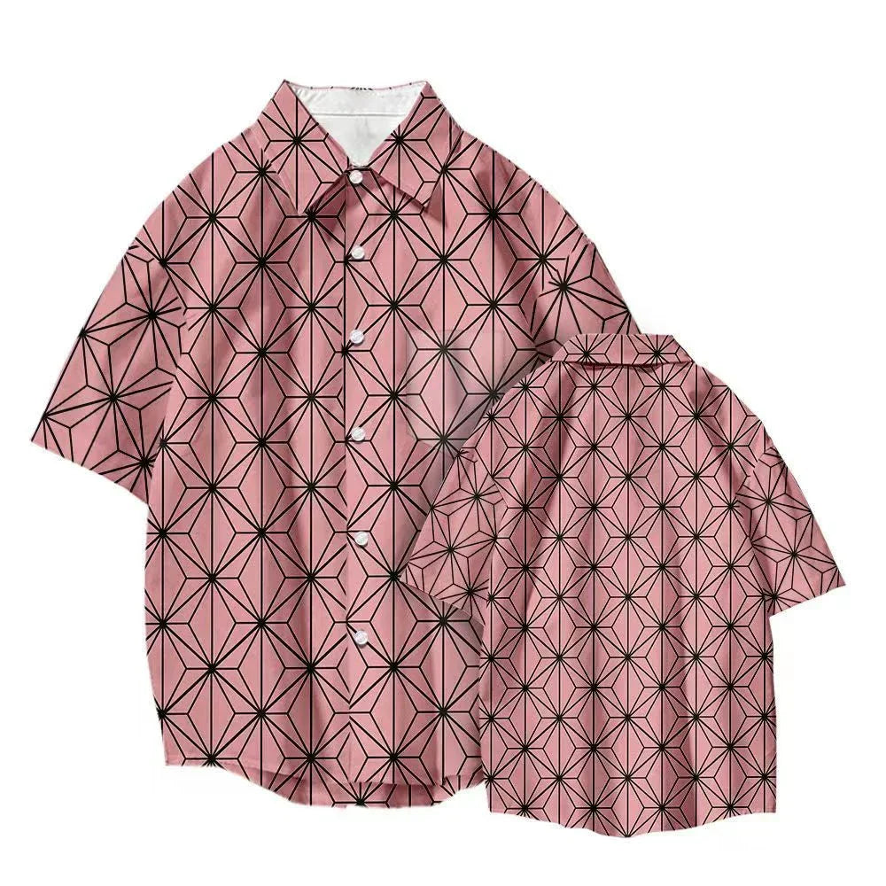 Tanjirou/Nezuko-Hemd Sommer neues lockeres Hemd COS-bedrucktes Hemd Jugend-Freizeittrend-All-Matching-Hemd