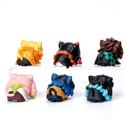 Demon Slayer Nezuko Tanjiro Cat Ear Chibi figurer, 6 stk Anime Sovende Figursæt