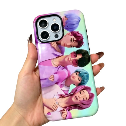 Kpop Demon Hunters Group Anime pouzdro na iPhone, pevný ochranný kryt na telefon s lesklou fólií