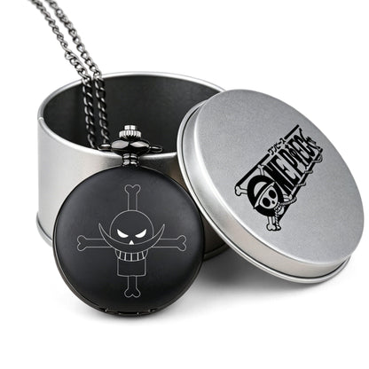 One Piece Monkey D Luffy Whitebeard Pocket Watch, Anime Pirate Skull Quartz Necklace Watch