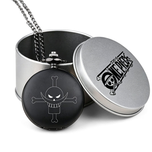 One Piece Monkey D Luffy Whitebeard Pocket Watch, Anime Pirate Skull Quartz Necklace Watch