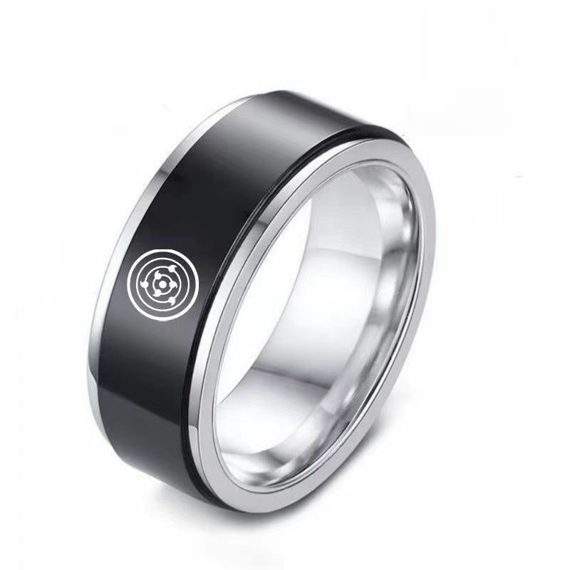 Anillo giratorio Naruto Sasuke Mangekyo Sharingan, anillo giratorio de acero de titanio de anime