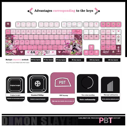 Demon Slayer Kanroji Mitsuri Keycaps 122 PBT Sublimation Keycap sæt til mekanisk tastatur med detaljeret skærm og mulighed for enkelt tastatur