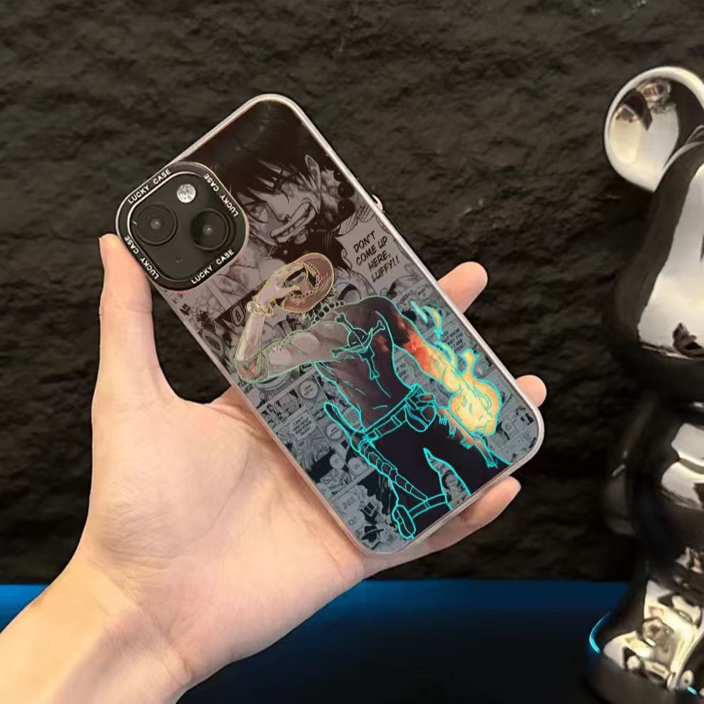 One Piece Portgas D. Ace Manga Print telefoncover, Neon Outline iPhone cover