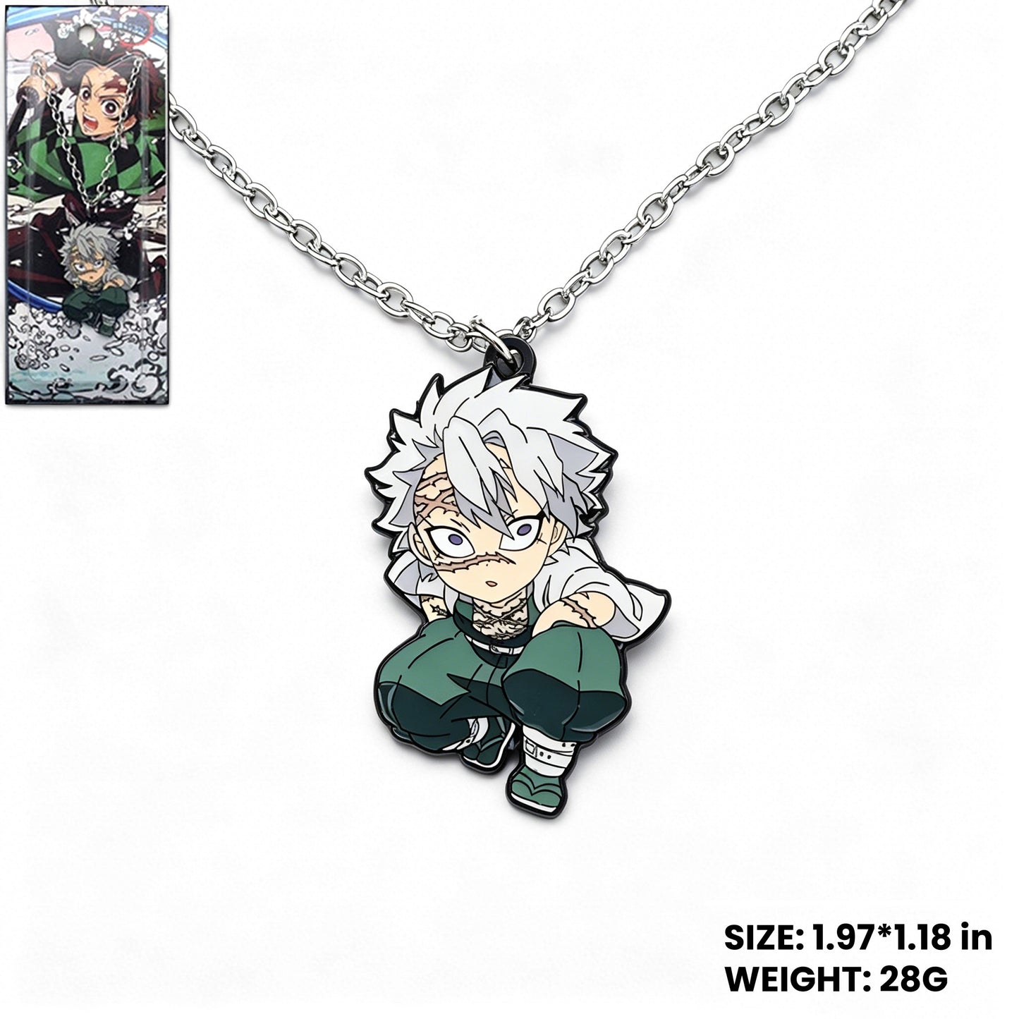 Demon Slayer Kamado Tanjiro Rotatable Keychain & Necklace, Anime Metal Pendant Jewelry Set