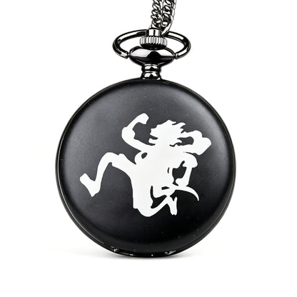 One Piece Monkey D Luffy Whitebeard Pocket Watch, Anime Pirate Skull Quartz Necklace Watch