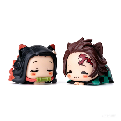 Demon Slayer Nezuko Tanjiro Cat Ear Chibi figurer, 6 stk Anime Sovende Figursæt