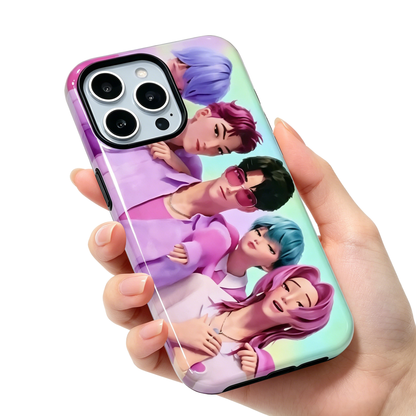 Kpop Demon Hunters Group Anime pouzdro na iPhone, pevný ochranný kryt na telefon s lesklou fólií
