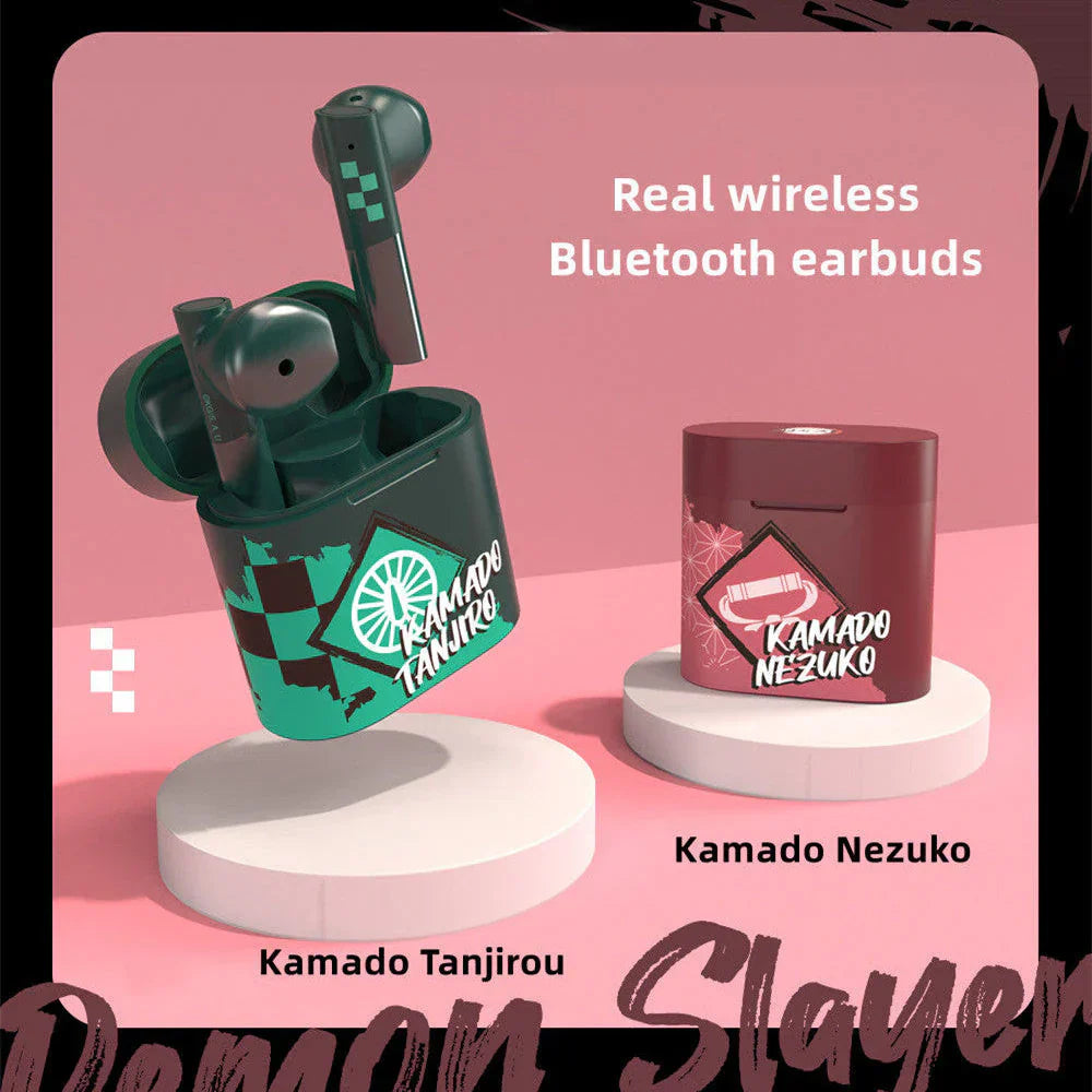 Demon Slayer Tanjiro Nezuko Bluetooth Earbuds, Anime Wireless Headphones with Charging Case