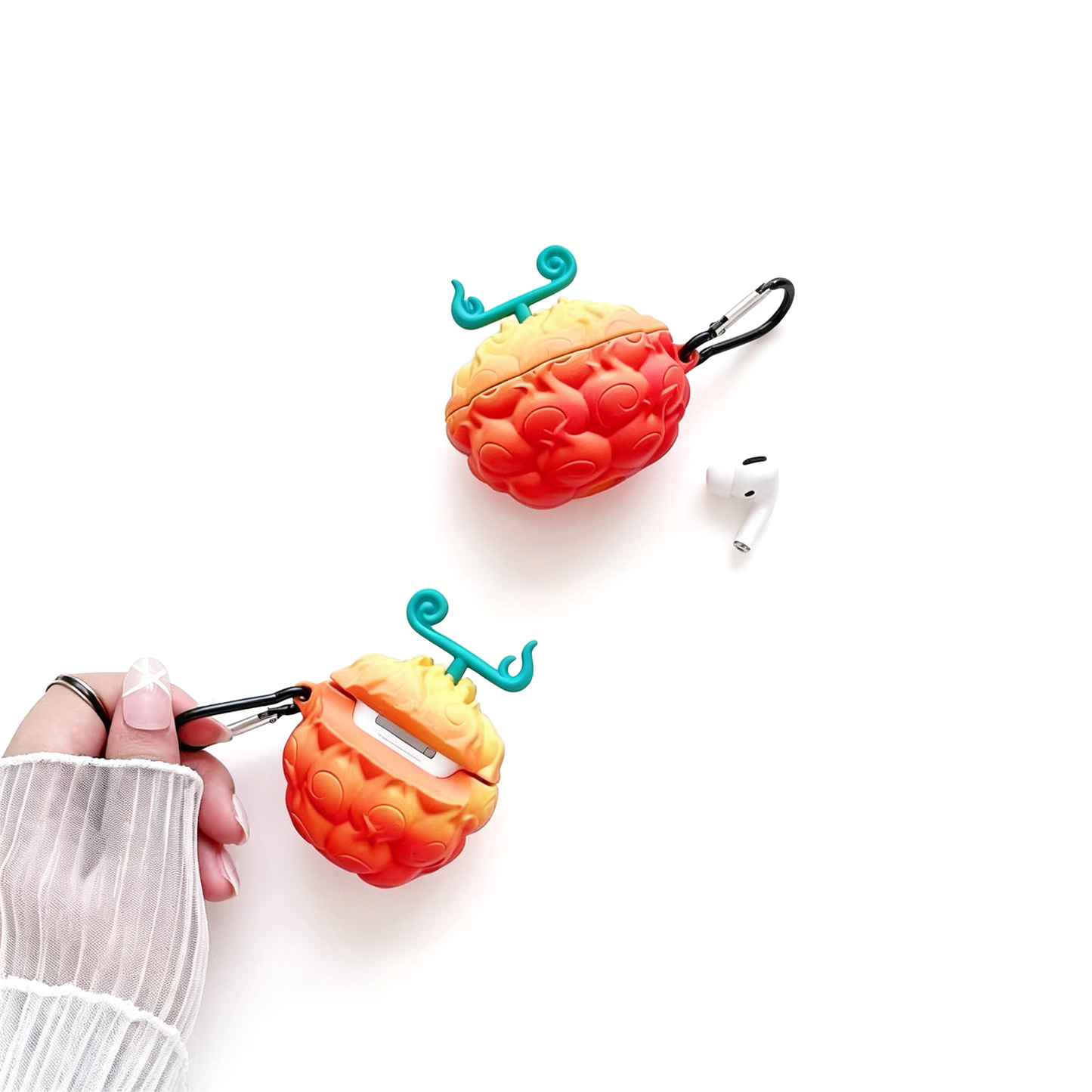 Yksiosainen Luffy Ace Devil Fruit AirPods -kotelo, 3D-silikonikuulokkeiden suojakuori avaimenperällä