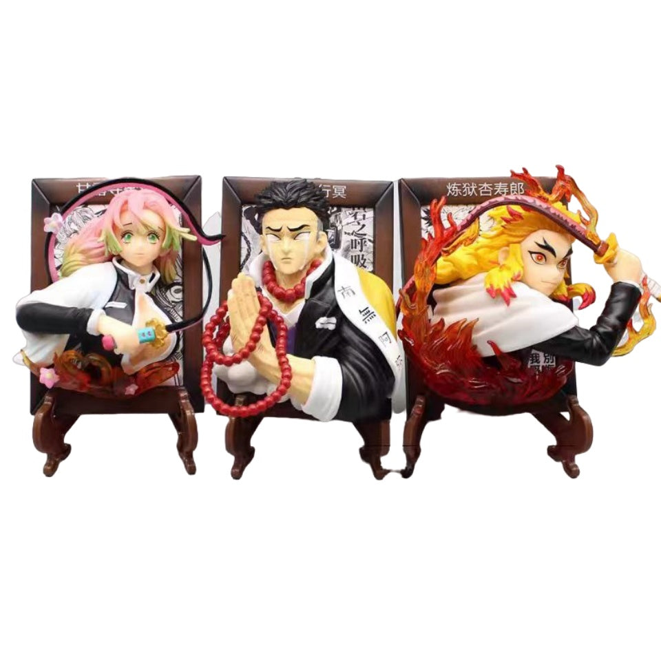 Demon Slayer Kyojuro Mitsuri Gyomei ramme buste figur, Anime Hashira fotoramme statue samleobjekt