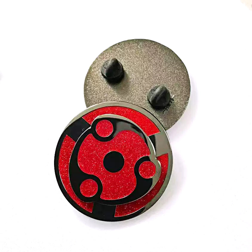 Naruto Uchiha Madara Spinning Mangekyo Sharingan Esmalte Pin, Broche de anime giratorio