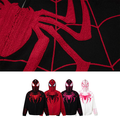 Marvel Spider‑Man Full Zip Hoodie, Spider Web Chenille Embroidery Hooded Sweatshirt With Mask Eyes Design, Oversized Casual Streetwear Jacket For Men Women, Multi‑Color Options, Loose Fit Long Sleeve Cosplay Daily Hooded Coat