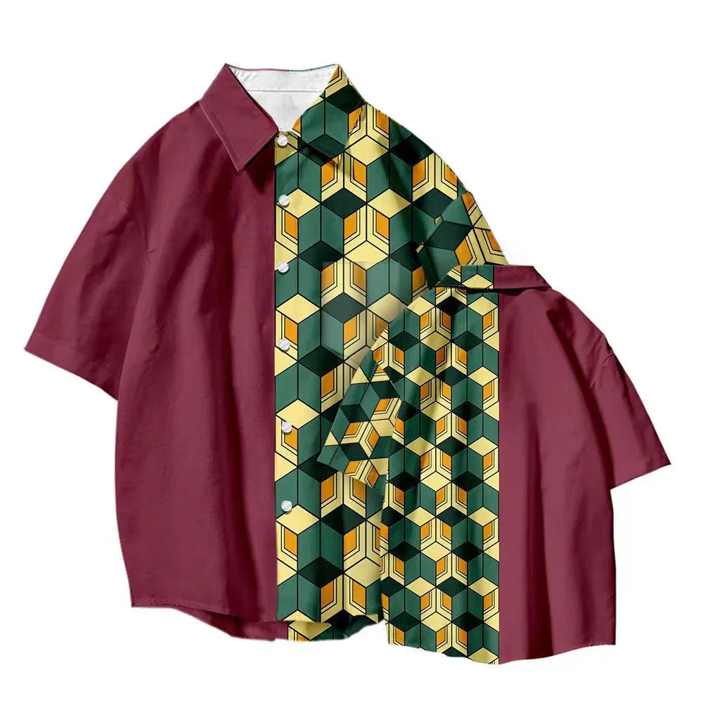 Tanjirou/Nezuko-Hemd Sommer neues lockeres Hemd COS-bedrucktes Hemd Jugend-Freizeittrend-All-Matching-Hemd