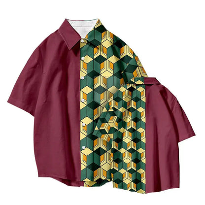 Tanjirou/Nezuko-Hemd Sommer neues lockeres Hemd COS-bedrucktes Hemd Jugend-Freizeittrend-All-Matching-Hemd