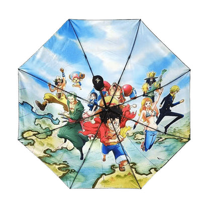 Luffy y otros personajes relacionados con la tendencia paraguas, sombrilla.