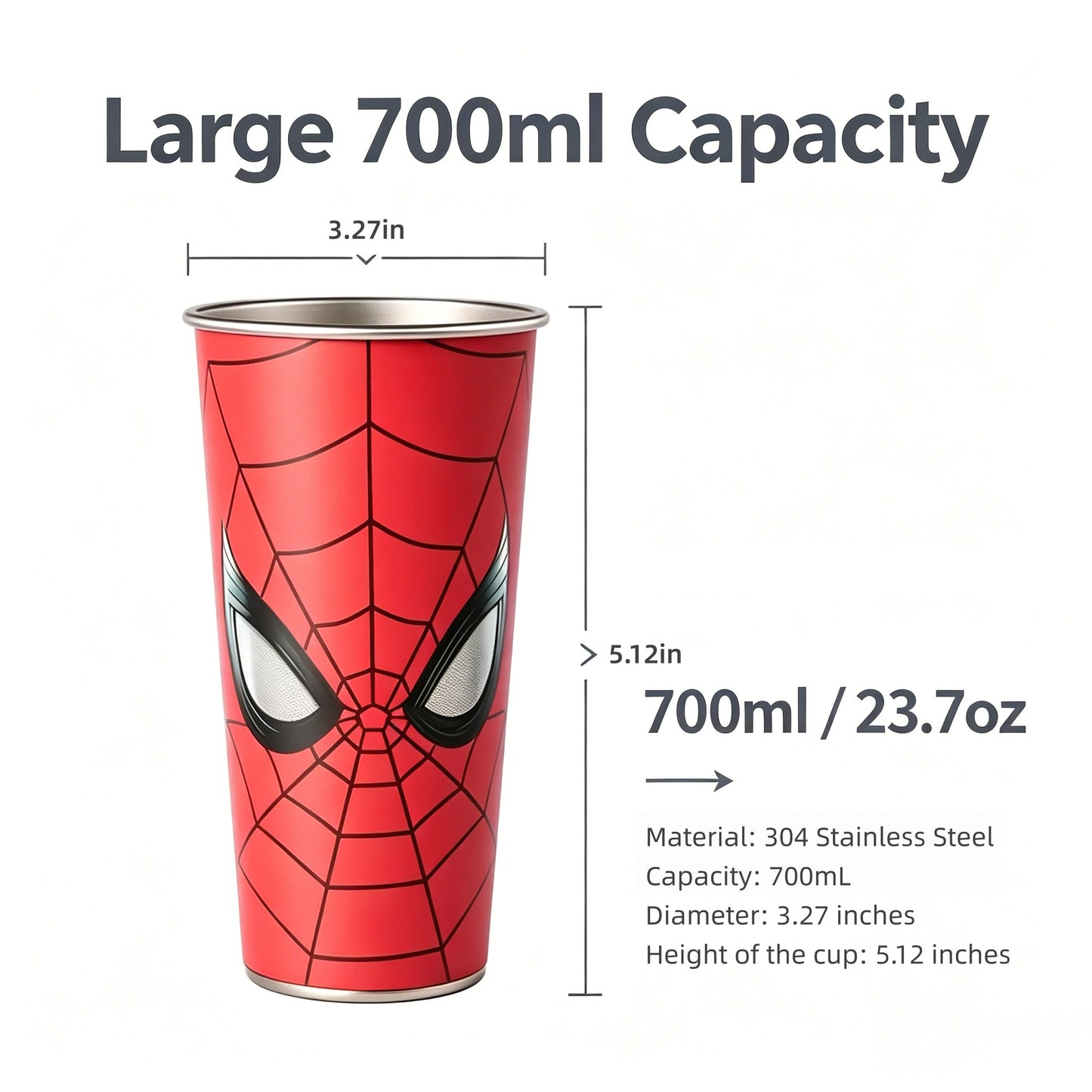 Marvel Spider-Man Cold Color Changing 304 Stainless Steel Cup Glow In Dark Eyes 700ml Large Capacity Iced Coffee Cold Drink Tumbler With Gift Box