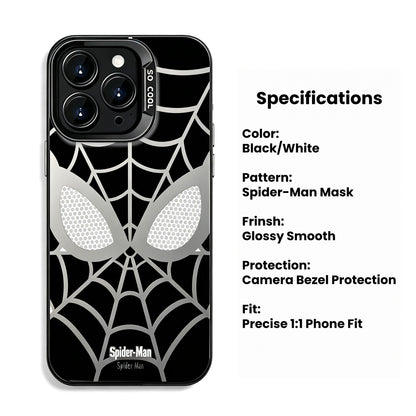 Marvel Spider-Man Mask Web Pattern Phone Case 2 Colors Glossy Anti-Fingerprint Camera Protective Slim Shockproof Comfort Grip Protective Cover For iPhone Series