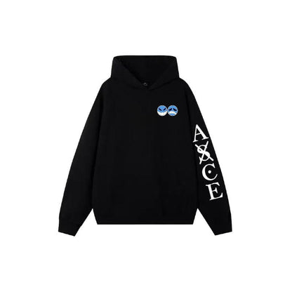 One Piece  Portgas D. Ace Embroidered Fleece Hoodie Warm Oversized Sweatshirt with Kangaroo Pocket