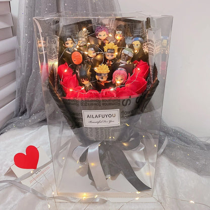 Uzumaki/Sasuke käsintehty ruususaippua LED-kimppu romanttiselle