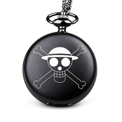 One Piece Monkey D Luffy Whitebeard Pocket Watch, Anime Pirate Skull Quartz Necklace Watch