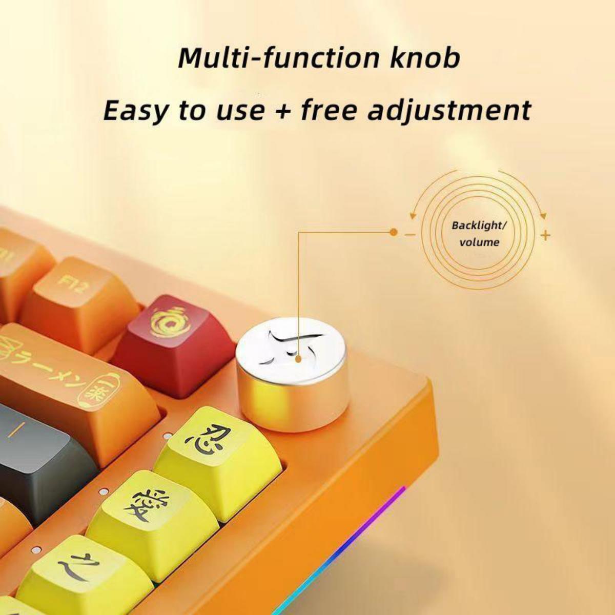 Uzumaki Naruto Themed Mechanical Keyboard, Hot-Swappable RGB Gaming Keyboard with Custom PBT Keycaps, Knob Control & Naruto Artisan Keycap
