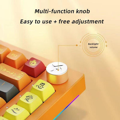 Uzumaki Naruto Themed Mechanical Keyboard, Hot-Swappable RGB Gaming Keyboard with Custom PBT Keycaps, Knob Control & Naruto Artisan Keycap