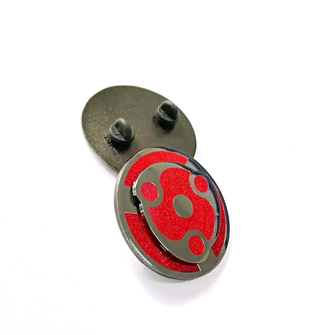 Naruto Uchiha Madara Spinning Mangekyo Sharingan Esmalte Pin, Broche de anime giratorio